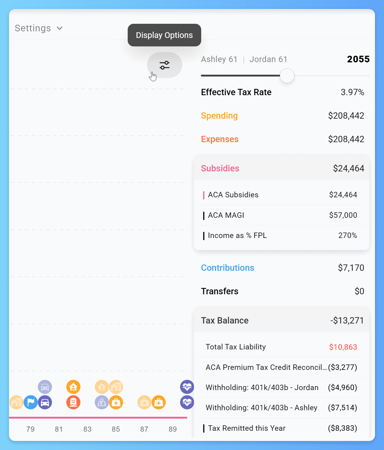 Tax Balance panel showing the ACA Premium Tax Credit Reconciliation line item