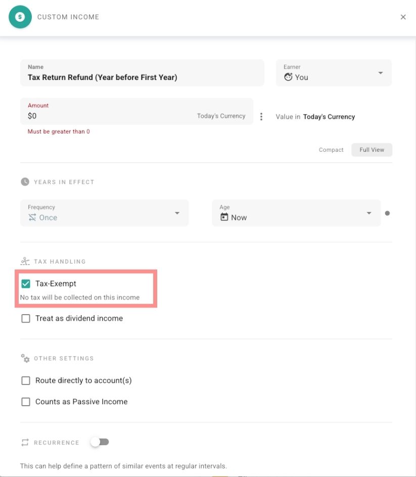 Tax Return Custom Income